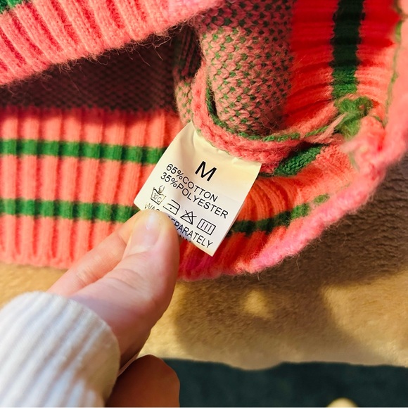 Geometric Pink and Green Women's Sweater - Picture 3 of 3